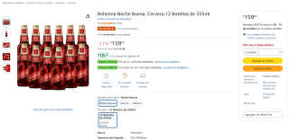 Bohemia Noche Buena 12 botellas de 355 ml por $159 en Amazon