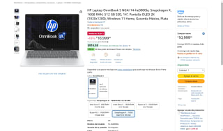 HP Laptop OmniBook 5 Snapdragon X 16GB por $10,999 | Amazon