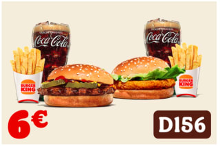 2 Menús Pequeños Burger o Chicken Burger Burger King por 6,00€