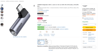 UGREEN Adaptador USB-C a jack 3.5mm por $124 en Amazon