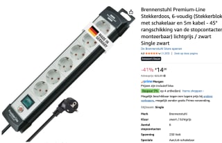 Brennenstuhl stekkerdoos Premium-Line 6 voudig 5 meter voor €14,20 bij Amazon