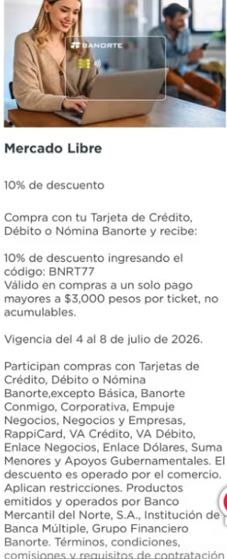 Cupón Mercado Libre: 10% de Descuento | Banorte