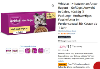 Whiskas Ragout nat kattenvoer 40 x 85 g voor €11,19 bij Amazon