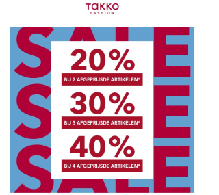 Tot 40% extra stapelkorting op de sale van Takko Fashion