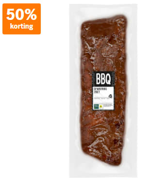 50% korting op spareribs van ca. 720 g bij de AH