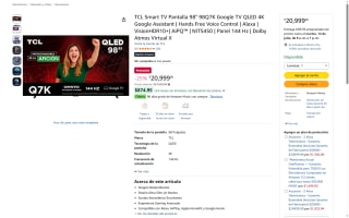 TCL Smart TV 98" QLED 4K 144Hz por $20999 | Oferta Amazon
