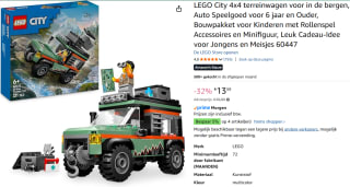 LEGO City 4x4 terreinwagen voor in de bergen voor €13,59 bij Amazon