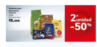Segunda Unidad al-50% y más Ofertas en comida de animales en Carrefour.