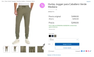 Hurley Jogger para Caballero Verde por $249 en Costco