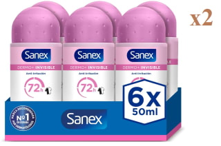 2 x 6uds de 50ml de Desodorante Roll-On Dermo+ Invisible 72H Sanex por 14.36€