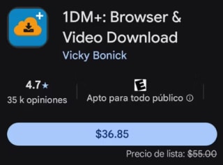 1DM+: Browser & Video Download por $37 en Google Play