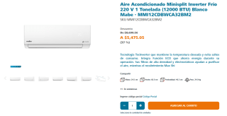 Aire Minisplit Inverter Frío 220 V 1 Ton (12000 BTU) Mabe por $5,147