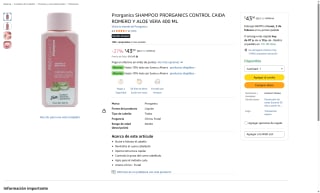 Shampoo Prorganics Control Caída Romero Aloe Vera 400ml por $43 | Amazon