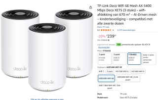 3-Pack TP-Link Deco WiFi 6E Mesh AX 5400 Mbps Deco XE75 voor €229 bij Amazon België