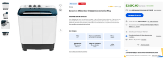 Lavadora Midea Dos Tinas 11kg por $2,690 | Oferta Walmart