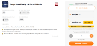 Google Gemini AI Pro 12 Meses por $56 | Kinguin