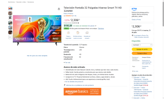 Televisión Hisense 32" HD LED por $2,306 | Oferta Amazon
