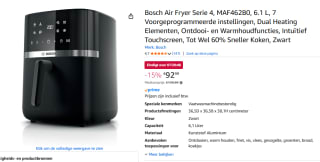 Bosch MAF462B0 Airfryer - Serie 4 voor €92,99 bij Amazon