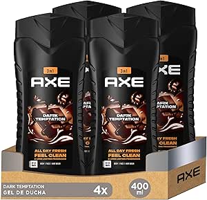 4 botes Axe Gel Ducha y Champú Hombre Dark Temptation 3en1 400ml por 10€