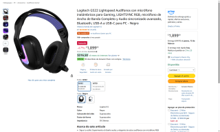 Logitech G522 Inalámbrico LIGHTSYNC RGB 48kHz por $1,899 | Amazon