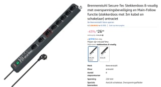 Brennenstuhl Secure-Tec Stekkerdoos 8-voudig voor €26,99 bij Amazon