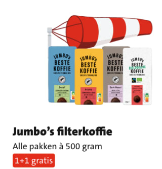 1+1 gratis op alle Jumbo filterkoffie 500 gram