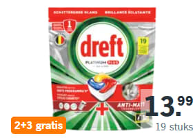 2+3 gratis op Dreft Platinum vaatwastabletten bij Albert Heijn