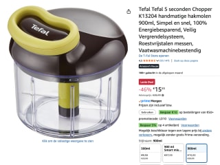 Tefal 5 seconden Chopper voor €15,55 bij Amazon
