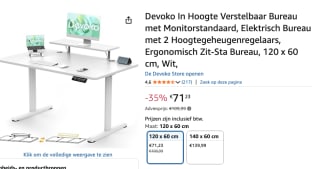 Devoko In Hoogte Verstelbaar Bureau met Monitorstandaard voor €71,23 bij Amazon