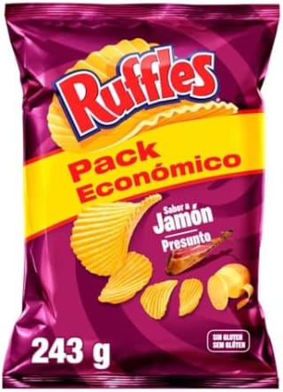 4 bolsas Ruffles Jamón, Patatas Fritas con sabor a jamón 243g por 6.60€