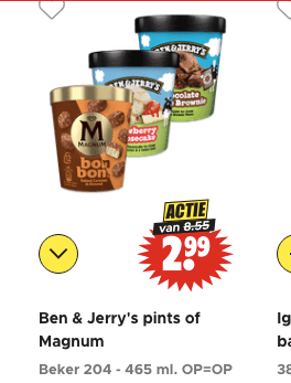 alle Ben & Jerry's pints of Magnum voor €2,99 bij Dirk