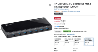 TP-Link USB 3.0 7-poorts hub met 2 oplaadpoorten voor €26,90 bij Amazon