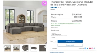 Seccional Fallon 6 piezas por $23,999 | Costco
