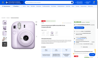 Cámara Fujifilm Instax Mini 12 lila por $1,599 | Oferta Walmart