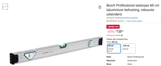 BOSCH 1600A01V3Y waterpas standaard 60 cm voor €18,99 bij Amazon
