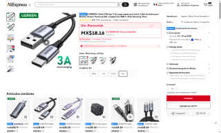 Cable UGREEN 3m Tipo C Carga Rápida por $62 | AliExpress