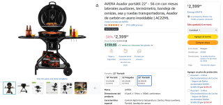 Asador AVERA 22" por $2,399 | Amazon