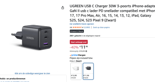 UGREEN USB C-oplader, 30 W 3-poorts GaN II voor €11,98 bij Amazon