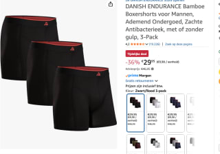 Danish Endurance Bamboo Trunks (Men) 3-pack voor €29,95 bij Amazon