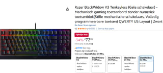 Razer BlackWidow V3 TKL, gaming toetsenbord voor €v bij Amazon