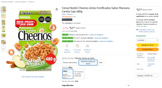 Cereal Nestlé Cheerios Aritos Manzana y Canela por $34 en Amazon