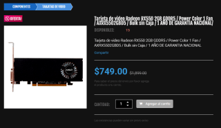 Tarjeta Radeon RX550 2GB GDDR5 Power Color por $749 | DDTech