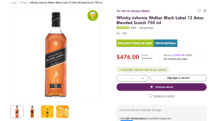 Whisky Johnnie Walker Black Label 12 Años 750ml por $476 | Bodegas Alianza
