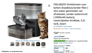 Draadloze Drinkfontein voor Katten 3,5L voor €54,99 bij Amazon