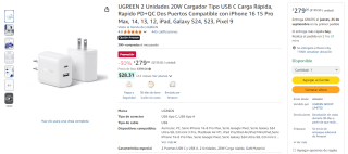 2 Cargadores UGREEN 20W USB C Rápido $279 | Oferta Amazon
