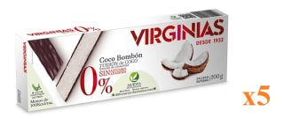 5 x Turrón de chocolate con coco sin azúcar añadido Virginias 200 grs por 12.5€