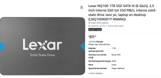 Lexar NQ100 1 TB 2.5" SSD voor €83,60 bij Amazon