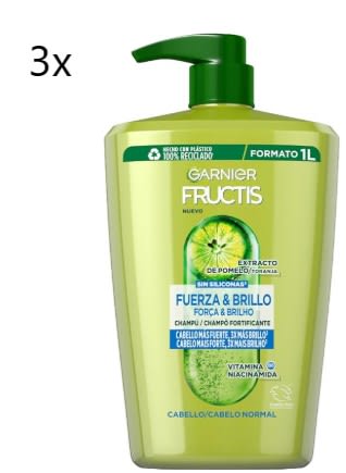 3x Garnier Fructis Shampoo Frueza & Brillo XXL 1000ml por 11.18€