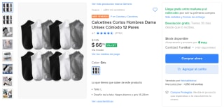 Calcetines cortos unisex Carlyfsup 12 pares por $66 en Mercado Libre