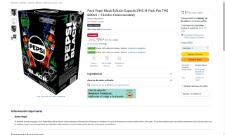 Pepsi Black FMS Edición Especial Pack 4 Botellas + Cilindro por $72 | Amazon